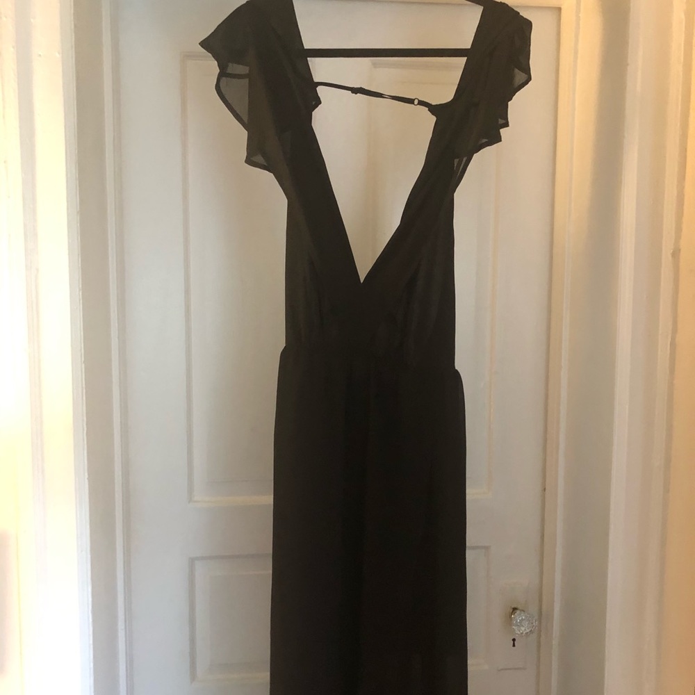 Deep V, open back, Black maxi dress